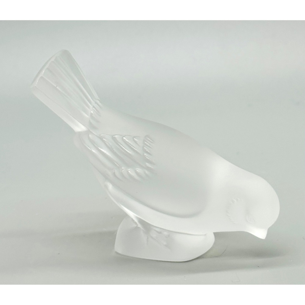 Lalique Sparrow Frosted Glass Bird Figurine Head Down Signed Crystal France